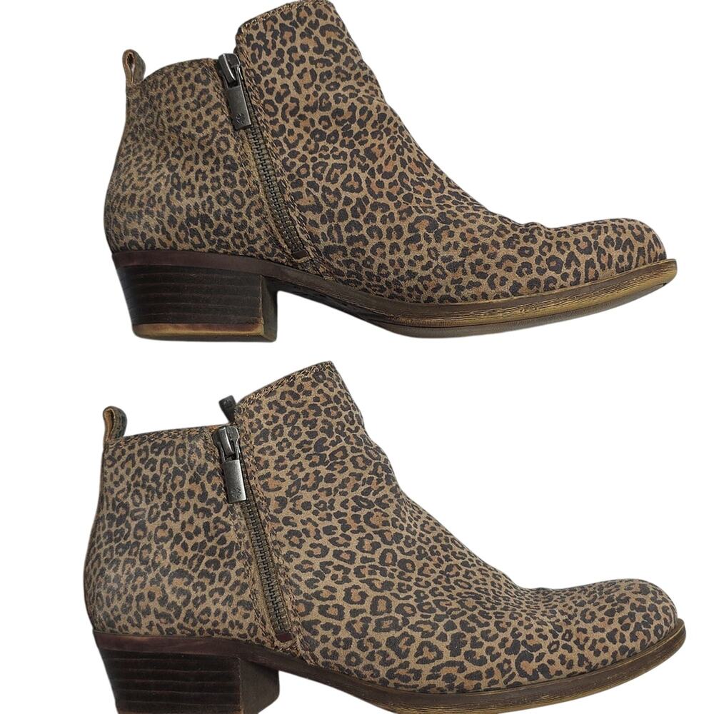 Lucky Brand Basel Womens Sz 7 LeatherWestern Animal Print 2 Zippers Ankle Bootie